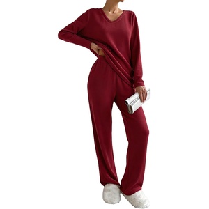 Ekouaer Women’s Pajamas Set 2 Piece Fuzzy Lounge Set Long Sleeve Sleepwear Fall Winter Loungewear Outfits Matching Clothes(Wine Red)