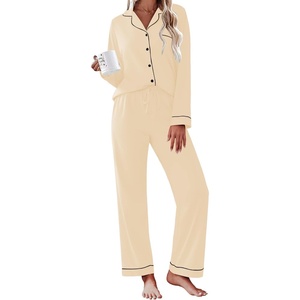 Ekouaer Womens Pajamas Set Cotton Long Sleeve Button Down Sleepwear Top and Long Pants Soft 2 Piece Pjs Lounge Set S-XXL(Apricot)
