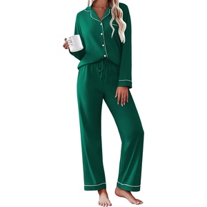 Ekouaer Womens Pajamas Set Cotton Long Sleeve Button Down Sleepwear Top and Long Pants Soft 2 Piece Pjs Lounge Set S-XXL(Green)