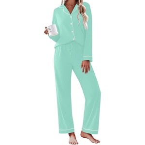 Ekouaer Womens Pajamas Set Cotton Long Sleeve Button Down Sleepwear Top and Long Pants Soft 2 Piece Pjs Lounge Set S-XXL(Ice Green)