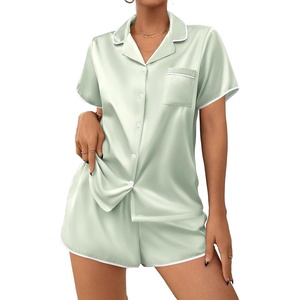 Ekouaer Women’s Satin Pajamas Set 2 piece Silky Sleepwear Buttton Down Short Sleeves Top and Shorts Pj Set S-XXL(Light Green)