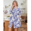 Ekouaer Women Plus Size Robe Knee Length Lightweight Bathrobe Short Kimono Robes with Pockets Maternity Robe(Purple White Flowers)
