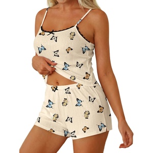 Ekouaer Women Pajama Sets 2 Piece Cute Cami Sleepwear Lace Trim Pj Top Soft Summer Lounge Shorts Sexy Lingerie S-XXL(Butterfly)