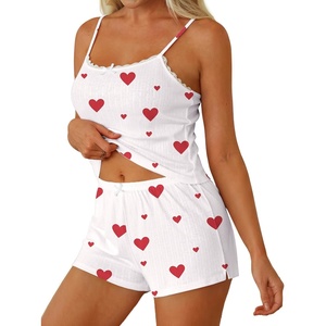 Ekouaer Women Pajama Sets 2 Piece Cute Cami Sleepwear Lace Trim Pj Top Soft Summer Lounge Shorts Sexy Lingerie S-XXL(Love)