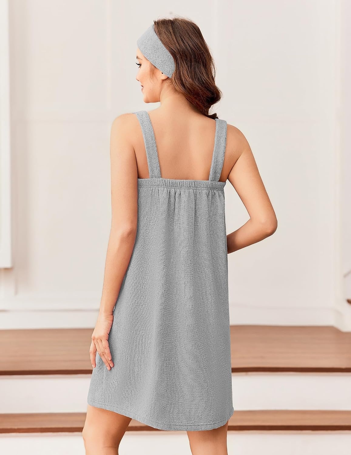 image:imageEkouaer Towel Robe for Women Spa Bath Wrap Lightweight Towel Wrap with Pockets Adjustable Shower Robe with HeadbandAgray