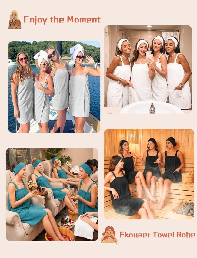 image:imageEkouaer Towel Robe for Women Spa Bath Wrap Lightweight Towel Wrap with Pockets Adjustable Shower Robe with HeadbandAlavender