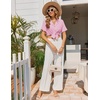 Ekouaer Pajamas Set for Women Button Down Pjs Lounge Sets Ruffle Short Sleeve Sleepwear Cute Loungewear(Dark Pink)