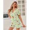 Ekouaer Pajamas Set for Women Button Down Pjs Lounge Sets Ruffle Short Sleeve Sleepwear Cute Loungewear(Green Fruits)