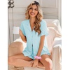 Ekouaer Pajamas Set for Women Button Down Pjs Lounge Sets Ruffle Short Sleeve Sleepwear Cute Loungewear(Ice Blue)