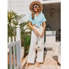 Ekouaer Pajamas Set for Women Button Down Pjs Lounge Sets Ruffle Short Sleeve Sleepwear Cute Loungewear(Ice Blue)