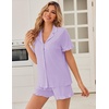 Ekouaer Pajamas Set for Women Button Down Pjs Lounge Sets Ruffle Short Sleeve Sleepwear Cute Loungewear(Lilac)
