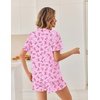 Ekouaer Pajamas Set for Women Button Down Pjs Lounge Sets Ruffle Short Sleeve Sleepwear Cute Loungewear(Pink With Pink Bow)