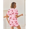 Ekouaer Pajamas Set for Women Button Down Pjs Lounge Sets Ruffle Short Sleeve Sleepwear Cute Loungewear(Pink With Red Bow)