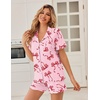 Ekouaer Pajamas Set for Women Button Down Pjs Lounge Sets Ruffle Short Sleeve Sleepwear Cute Loungewear(Pink With Red Bow)