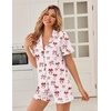 Ekouaer Pajamas Set for Women Button Down Pjs Lounge Sets Ruffle Short Sleeve Sleepwear Cute Loungewear(White With Red Bow)