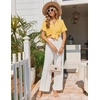 Ekouaer Pajamas Set for Women Button Down Pjs Lounge Sets Ruffle Short Sleeve Sleepwear Cute Loungewear(Yellow)