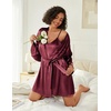Ekouaer Robe Set for Women V-neck Satin Robe Two Piece Bridal Party Robes and Bathrobe Set with Pockets