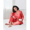 Ekouaer Silk Satin Pajamas 2 Piece Long Sleeve V Neck Shirt with Pants Pj Sets Silky Sleepwear Loungewear for Women(Red)