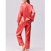 Ekouaer Silk Satin Pajamas 2 Piece Long Sleeve V Neck Shirt with Pants Pj Sets Silky Sleepwear Loungewear for Women(Red)