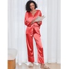 Ekouaer Silk Satin Pajamas 2 Piece Long Sleeve V Neck Shirt with Pants Pj Sets Silky Sleepwear Loungewear for Women(Red)
