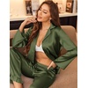 Ekouaer Silk Satin Pajamas Set Womens Long Sleepwear Button Down 2 Piece Classic Soft Loungewear Pjs Set(Army Green)