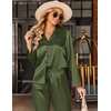 Ekouaer Silk Satin Pajamas Set Womens Long Sleepwear Button Down 2 Piece Classic Soft Loungewear Pjs Set(Army Green)