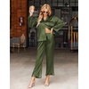 Ekouaer Silk Satin Pajamas Set Womens Long Sleepwear Button Down 2 Piece Classic Soft Loungewear Pjs Set(Army Green)