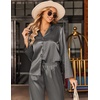 Ekouaer Silk Satin Pajamas Set Womens Long Sleepwear Button Down 2 Piece Classic Soft Loungewear Pjs Set(Deep Grey)