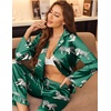 Ekouaer Silk Satin Pajamas Set Womens Long Sleepwear Button Down 2 Piece Classic Soft Loungewear Pjs Set(Green With Tiger)