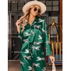 Ekouaer Silk Satin Pajamas Set Womens Long Sleepwear Button Down 2 Piece Classic Soft Loungewear Pjs Set(Green With Tiger)