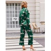 Ekouaer Silk Satin Pajamas Set Womens Long Sleepwear Button Down 2 Piece Classic Soft Loungewear Pjs Set(Green With Tiger)