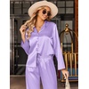Ekouaer Silk Satin Pajamas Set Womens Long Sleepwear Button Down 2 Piece Classic Soft Loungewear Pjs Set(Lavender)