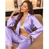 Ekouaer Silk Satin Pajamas Set Womens Long Sleepwear Button Down 2 Piece Classic Soft Loungewear Pjs Set(Lavender)