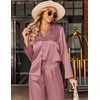 Ekouaer Silk Satin Pajamas Set Womens Long Sleepwear Button Down 2 Piece Classic Soft Loungewear Pjs Set(Lotus Color)