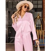 Ekouaer Silk Satin Pajamas Set Womens Long Sleepwear Button Down 2 Piece Classic Soft Loungewear Pjs Set(Pink Striped)