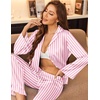 Ekouaer Silk Satin Pajamas Set Womens Long Sleepwear Button Down 2 Piece Classic Soft Loungewear Pjs Set(Pink Striped)