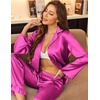 Ekouaer Silk Satin Pajamas Set Womens Long Sleepwear Button Down 2 Piece Classic Soft Loungewear Pjs Set(Rose)