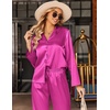 Ekouaer Silk Satin Pajamas Set Womens Long Sleepwear Button Down 2 Piece Classic Soft Loungewear Pjs Set(Rose)