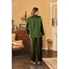 Ekouaer Women Satin Pajamas Set Classic Button Down Long Pjs Set(Army Green 02)