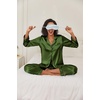 Ekouaer Women Satin Pajamas Set Classic Button Down Long Pjs Set(Army Green 02)
