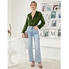 Ekouaer Women Satin Pajamas Set Classic Button Down Long Pjs Set(Army Green 02)