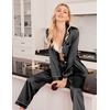 Ekouaer Women Satin Pajamas Set Classic Button Down Long Pjs Set(Black 02)