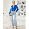 Ekouaer Women Satin Pajamas Set Classic Button Down Long Pjs Set(Blue 02)