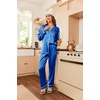 Ekouaer Women Satin Pajamas Set Classic Button Down Long Pjs Set(Blue 02)