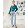 Ekouaer Women Satin Pajamas Set Classic Button Down Long Pjs Set(Blue Green 02)