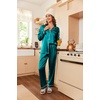 Ekouaer Women Satin Pajamas Set Classic Button Down Long Pjs Set(Blue Green 02)