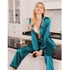 Ekouaer Women Satin Pajamas Set Classic Button Down Long Pjs Set(Blue Green 02)