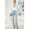 Ekouaer Women Satin Pajamas Set Classic Button Down Long Pjs Set(Blue Stripes 02)