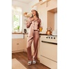 Ekouaer Women Satin Pajamas Set Classic Button Down Long Pjs Set(Brown 02)
