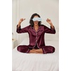 Ekouaer Women Satin Pajamas Set Classic Button Down Long Pjs Set(Burgundy 02)